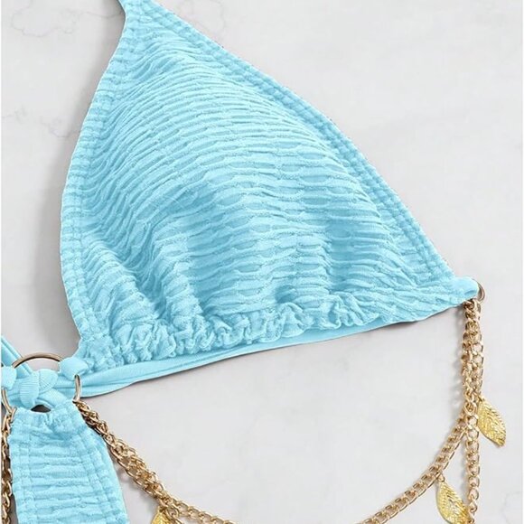 Women's Chain Linked Cut Out Halter One Piece Swimsuit - Picture 4 of 5